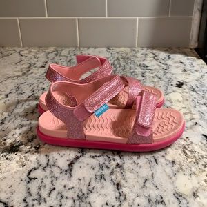 Native pink sparkle sandals, toddler size 10